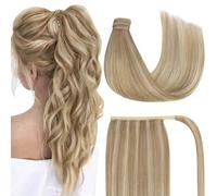VeSunny 14 pollici Human Hair Wrap Around Clip on Ponytail Extension #16 Dark Blonde Mixed #22 Medium Blonde Ponytail Extension Straight 80 g/set