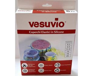 Vesuvio Coperchi Elastici in Silicone, Set 6 Pezzi, Diametri 6,5-20 cm, Resistenti alle Temperature