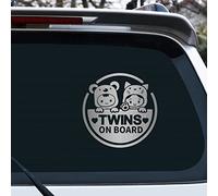 Vesvory 2 adesivi con scritta "Twins On Board" per auto, con scritta "Baby On Board", per finestrini, paraurti e finestre, in tutte le condizioni atmosferiche, colore: argento spazzolato