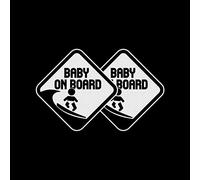 Vesvory 2 adesivi da surf per auto con scritta "Baby on Board" in vinile riflettente, per bambini su bordo, 12,5 x 12,5 cm, adesivi riflettenti per la sicurezza del bambino (bianco)