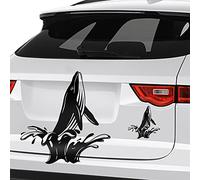Vesvory 2 adesivi riflettenti, design balena, salto fuori dall'acqua, adesivi decorativi per la casa, per auto, finestre, paraurti, moto, decorazione per la stanza, laptop, skateboard, nero