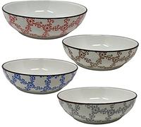 vet italy Vetrineinrete® Set 4 ciotole colorate con decorazioni floreale in ceramica per aperitivi snack ciotoline per salse finger food X35