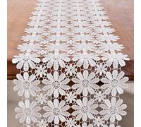 Vetableclothlve Runner da tavola in pizzo bianco per comò, runner da tavola a margherita autunnale 33 x 89 cm, centrini per tavolino da tè, decorazioni per buffet, brunch e buffet, bianco, 33 cm x 90