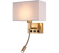 VETCS Lampade da parete moderne con porta di ricarica USB Applique da parete in oro Lampada da parete in tessuto Paralume Interruttore on/off Faretti da lettura for montaggio a parete a LED for came