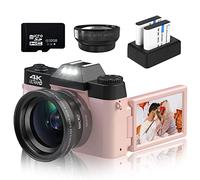 VETEK Fotocamere digitali per fotografia, fotocamera 4K 48MP Vlogging 16X, zoom digitale 16x, messa a fuoco manuale, fotocamera compatta per studenti con obiettivo grandangolare da 52 mm e obiettivo