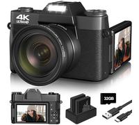 VETEK Vlogging fotocamera per YouTube digitale 4K 48MP per fotografia Zoom digitale 16X messa a fuoco manuale compatta con obiettivo macro e grandangolo da 52 mm, scheda TF 32G e 2 batterie (nero)