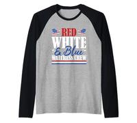 Veteran US Flag Rosso Bianco & Blu Cameriera Crew Maglia con Maniche Raglan