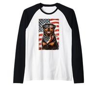 Veterans Day USA American Flag Rottweiler Maglia con Maniche Raglan