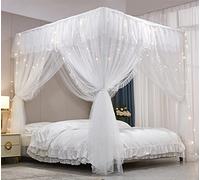 VETHIN Tenda a baldacchino a baldacchino con 4 angoli a baldacchino, a doppio strato, accogliente, con 4 aperture, zanzariera per ragazze e adulti, decorazione per camera da letto (bianco/bianco,