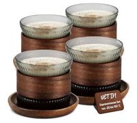VETIN Set di 4 tazze da caffè con piattini, in vetro, 170 ml, per cappuccino, set di tazze da caffè, colore nero, trasparente, confezione da 4