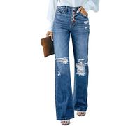 Vetinee Baggy Jeans da donna a vita alta, con fori, desiderio di lapis, S