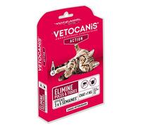Vetocanis | Pipetta gatto anti pulci e zecche | Trattamento e protezione contro i parassiti gatto | Efficace 15 settimane | Per gatti più di 1 kg | Confezione da 3 pipette