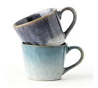 VETOLAKA Set da 2 pezzi da 350 ml, in ceramica, design a onde d'acqua, 350 ml, tazza da caffè, lavabile in lavastoviglie, adatta al microonde, per caffè, tè e latte