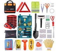 Vetoos Car Roadside Emergency Kit with Jumper Cables, Auto Vehicle Safety Road Side Assistance Kits, Winter Car Kit Essentials for Women And Men, with Car Repair Tool Set, Folding Survival Shovel