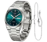Vetra Orologi da donna analogico con diamanti romani e numeri quadrante blu bicolore cinturino in acciaio inossidabile giorno data luminoso impermeabile piccolo quadrante orologio da polso, B102L