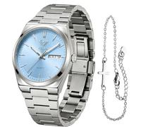 Vetra Orologi da donna analogico con diamanti romani e numeri quadrante blu bicolore cinturino in acciaio inossidabile giorno data luminoso impermeabile piccolo quadrante orologio da polso, B102L