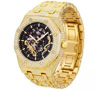 Vetra Orologi da uomo con scheletro di diamanti, orologio automatico di lusso, meccanico a carica automatica, quadrante grande, impermeabile, luminoso, regalo per uomo, 301: oro