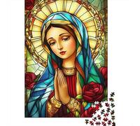 Vetrata Donna in Preghiera Puzzle 1000 Pezzi Carta Puzzle per Adulti Arte Religiosa Gioco di Puzzle 1000 Pezzi Relax Decorazione Regalo 52x38cm/1000pcs