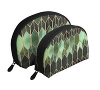 Vetrata verde, Borsa per trucco a conchiglia Portamonete da donna Borsa da toilette piccola Borsa per cosmetici 2 pezzi