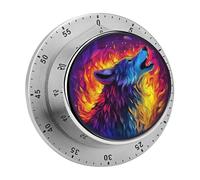 Vetrate colorate Un che ulula nel fuoco Timer da cucina per chef Orologio con timer da cucina con allarme forte Non sono necessarie batterie Timer da tavolo meccanico con supporto magnetico