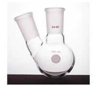 Vetreria da laboratorio Bottiglia a due colli inclinata a parete spessa, pallone a due colli, forma obliqua, 100 ml, 250 ml, vetro borosilicato F41(100mL-F414400)