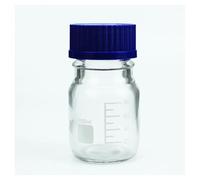 Vetreria da laboratorio Flacone for reagenti da 100 ml con bocca a vite e tappo blu, attrezzatura da laboratorio in vetro trasparente