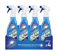 Vetril - Detergente Spray Vetri e Superfici con Ammoniaca, Azione Sgrassante e Brillantezza Senza Aloni, 650 ml x 4