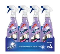 Vetril - Detergente Spray Vetri e Superfici con Antipolvere, Azione Antistatica e Brillantezza Senza Aloni, Ipoallergenico, 650 ml x 4