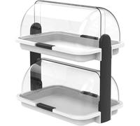 Vetrina 2 Piani Espositore da Bar Buffet con Cupole Trasparenti e Vassoi Bianchi Vassoi Bianchi Vetrinetta Espositiva Professionale cm 30x20x32,5