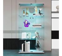 Vetrina a 4 ripiani in vetro con ante e luci a LED, in vetro temperato, con serratura, vetrina da collezione, libreria da pavimento per soggiorno e camera da letto (bianco a 4 ripiani con luce)