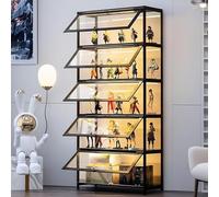 Vetrina a 5 piani in piedi, armadi Curio, libreria con ante, porte in acrilico trasparente, vetrina da collezione per soggiorno, ufficio, libri, sala giochi. (Porta pieghevole nera|)