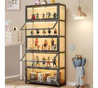 Vetrina a 5 piani in piedi, armadi Curio, libreria con ante, porte in acrilico trasparente, vetrina da collezione per soggiorno, ufficio, libri, sala giochi. (Porta pieghevole grigia)