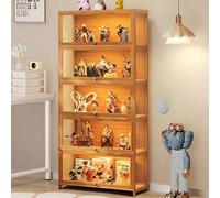 Vetrina a 5 piani in piedi, armadi Curio, libreria con ante, porte in acrilico trasparente, vetrina da collezione per soggiorno, ufficio, libri, sala giochi. (Flip marrone)