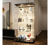Vetrina a LED a 4 ripiani nera a 2 ante con serratura a colonna vetrina per oggetti da collezione e tesori ideale per esporre oggetti d'antiquariato e vini pregiati