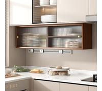 Vetrina a parete in vetro,piccolo mobiletto da cucina in legno massello,Mobili da cucina sotto il ripiano porta spezie, pensile con anta scorrevole in vetro, libreria portaoggetti in legno massello pe