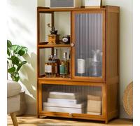Vetrina acrilica per oggetti da collezione in bambù naturale, antipolvere e sigillata, facile installazione, colore marrone, perfetta per la decorazione della casa o dell'ufficio, mostra i tuoi tesori