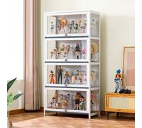 Vetrina acrilica per soggiorno a 4 ripiani, bianca, 70 x 33 x 140 cm, antipolvere e sigillata, trasparente su 3 lati, versatile vetrina per la decorazione della casa
