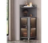 Vetrina angolare con luci a LED, vetrina in vetro da 120 cm, per camera da letto e ufficio, elegante statuetta nizer, mensola indipendente Curio (grigio e nero)