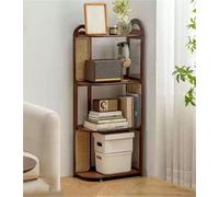 Vetrina angolare in bambù con Intreccio in Rattan, ripiano Aperto a 4/5 Livelli, scaffale Triangolare Alto per Soggiorno, Bagno, Ufficio, Design Moderno e Minimalista, Durevole (4