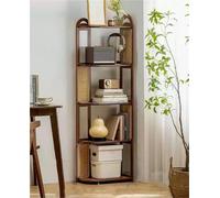 Vetrina angolare in bambù con Intreccio in Rattan, ripiano Aperto a 4/5 Livelli, scaffale Triangolare Alto per Soggiorno, Bagno, Ufficio, Design Moderno e Minimalista, Durevole (5