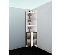 Vetrina angolare in vetro con apertura superiore e anta in vetro, armadietto moderno Curio per soggiorno o vendita al dettaglio, vetro temperato trasparente, pannello multistrato