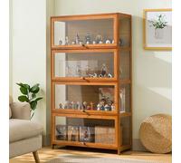 Vetrina, ante in acrilico, contenitore in bambù, 2 ripiani, libreria, vetro nero, ripiani portaoggetti, vetrina per giocattoli per figure