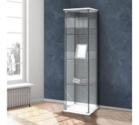 Vetrina Bianca 1 Anta, Design Elegante con Ripiani in Vetro Temperato, Struttura in Metallo e Laminato, 42,5 x 36,5 x H.161 cm, Perfetta per Soggiorno, Sala da Pranzo o Altri Spazi della Casa, in Kit