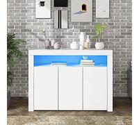 Vetrina bianca lucida con luci a LED, moderna a 3 ante in legno, con telecomando, per cucina, soggiorno, sala da pranzo, corridoio