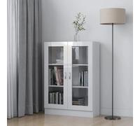 Vetrina Bianco Lucido 82,5x30,5x115 Cm Libreria Moderna con Ante in Vetro, Vetrina Autoportante per Soggiorno Credenza per Ufficio Scaffale