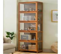 Vetrina con ante in acrilico, in bambù, 2 ripiani, vetrina per libri e giocattoli