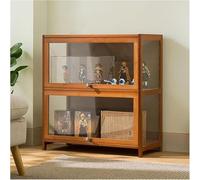 Vetrina con ante in acrilico, in bambù, 2 ripiani, vetrina per libri e giocattoli