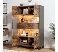Vetrina con illuminazione a LED, vetrina autoportante con 2 cassetti,vetrina portaoggetti con pannello acrilico, credenza alta, cantine per vino, ripiani con ampio spazio di archiviazione, 80 x 40 x
