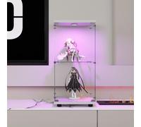 Vetrina con LED, vetrina a 2 strati, vetrina in vetro, armadietto portaoggetti, per soggiorno, camera da letto, ingresso, vetro temperato