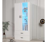 Vetrina con striscia luminosa a LED a 16 colori, 2 ante con ante bianche trasparenti, adatta per i soggiorni